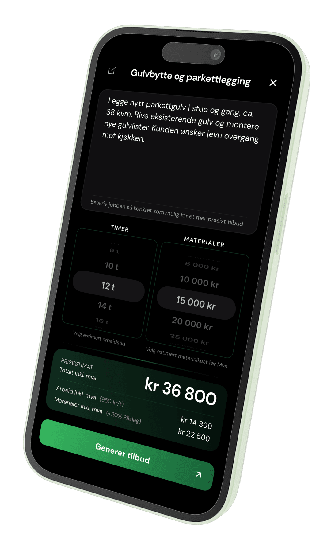 DORG-appen viser et tilbud for parkettlegging